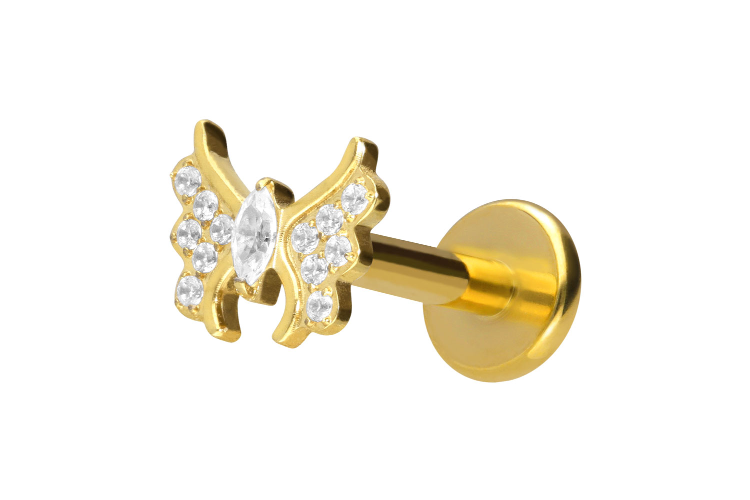 Titan Labret Piercing mit Push Fit KRISTALLSCHMETTERLING